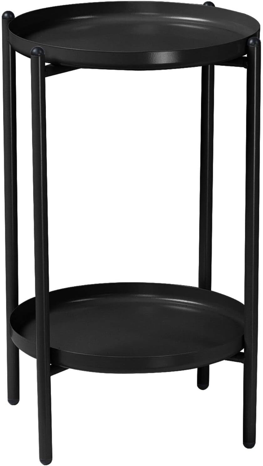 2-Tier Round Metal Side Table 50cm Height – Sturdy Shelf, Multi-Room Use