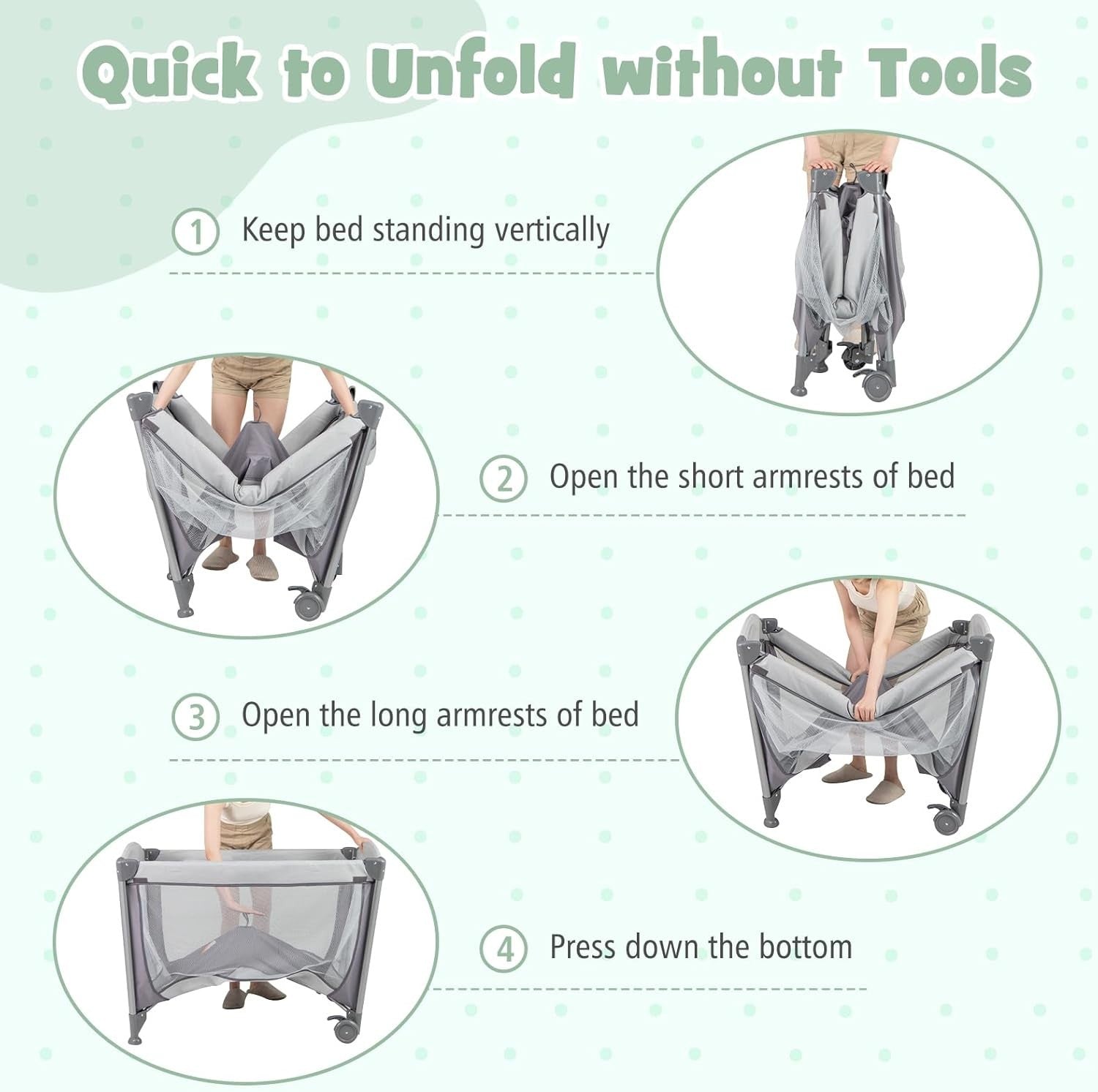 5in1 Travel Cot Baby Bedside Crib Bassinet w/ Mattress Folding Playard Grey