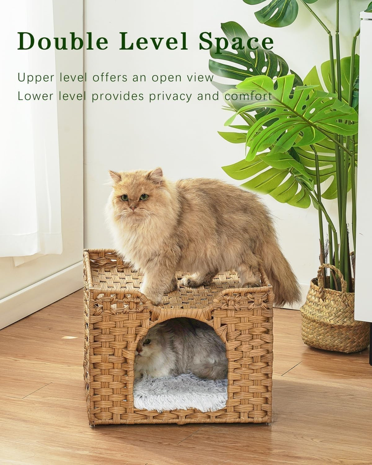 Handwoven Rattan Cat Cave Foldable Indoor Kitten Bed Hideaway Cube