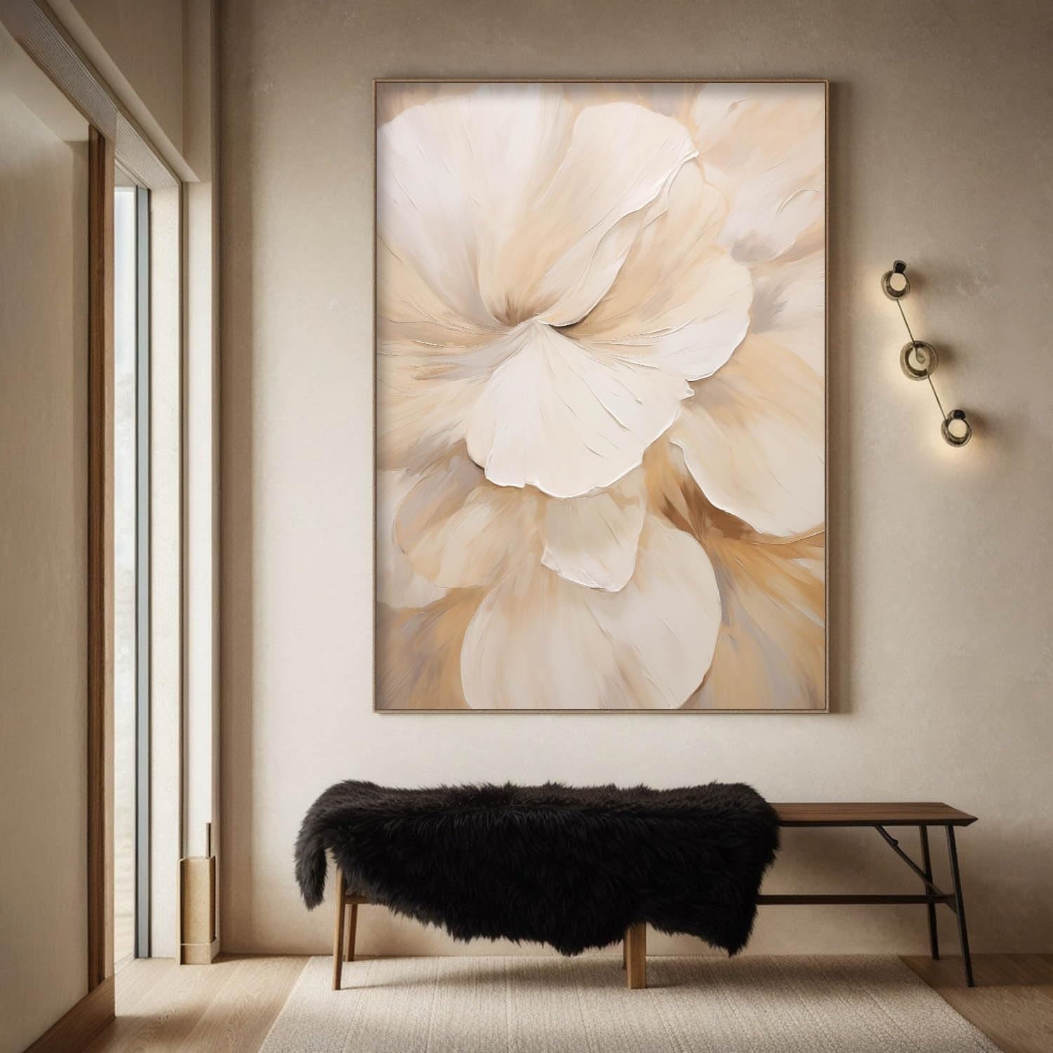 Modern Beige Abstract Flower Canvas Wall Art Boho Neutral 16x24in