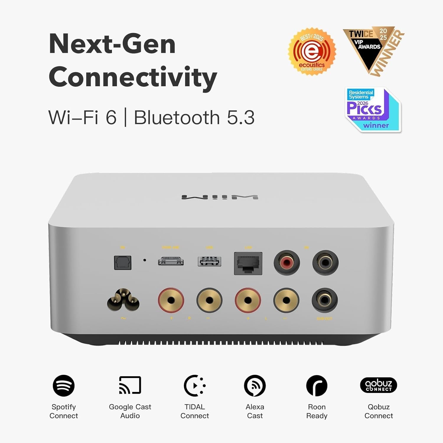 100W HiFi Streaming Amplifier DAC HDMI ARC WiFi 6 Bluetooth