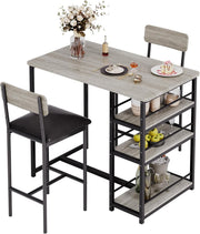3 Piece Bar Table Set 2 PU Leather Stools & Storage Shelf High Dining Furniture