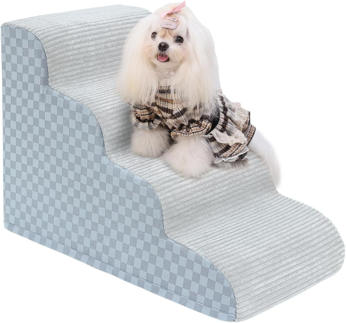 Dog Stairs Curved Ramp 49.5cm 4-Tier Small Dogs Non-Slip Grey
