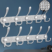 Luxury Wall Mounted Coat Rack Rhinestone Hooks 2Pack Heavy Duty Silver Hanger