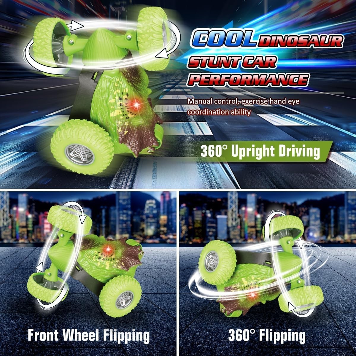 Dinosaur 360° Stunt RC Car for Kids Boys Girls with LED Eyes Toy Gift