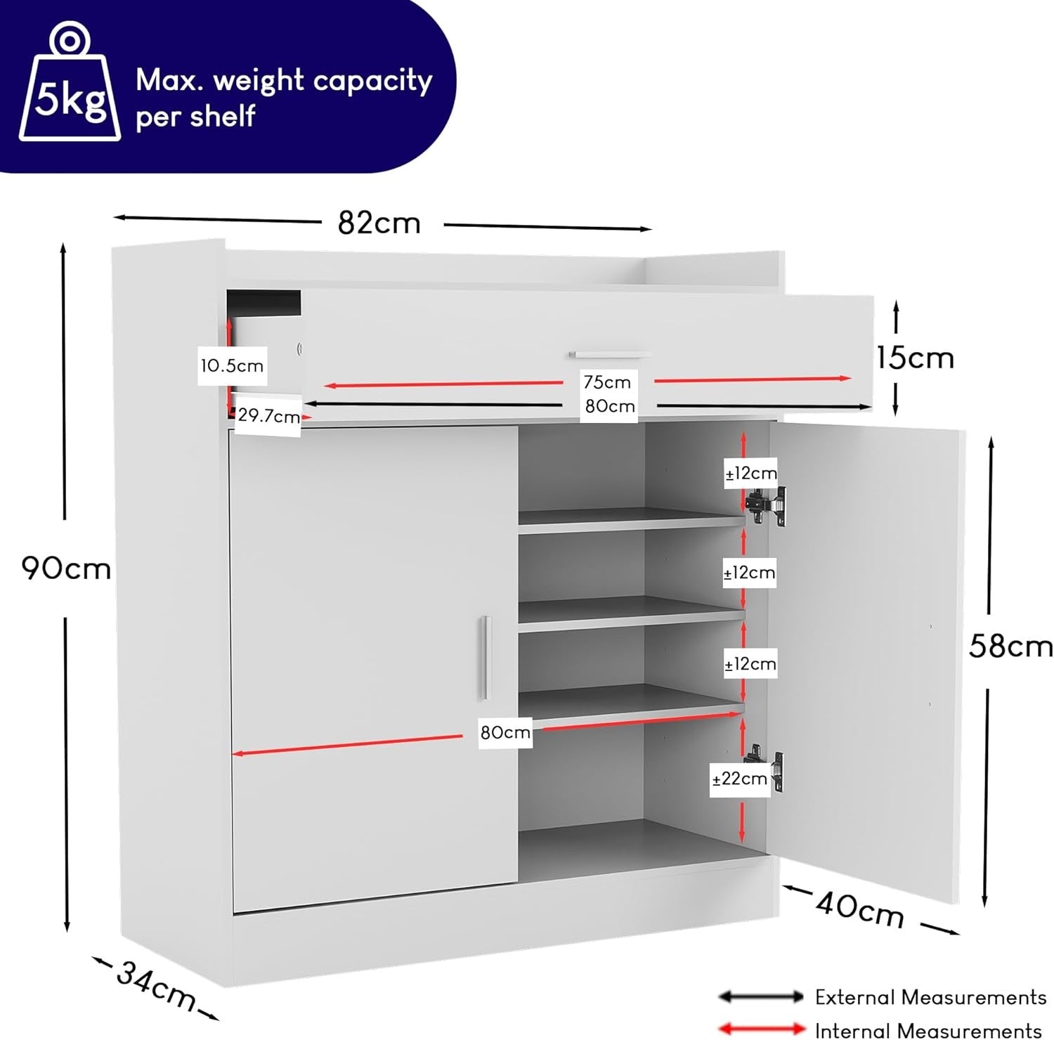 Modern White Shoe Cabinet 2 Door 1 Drawer Cupboard Hallway Storage Unit