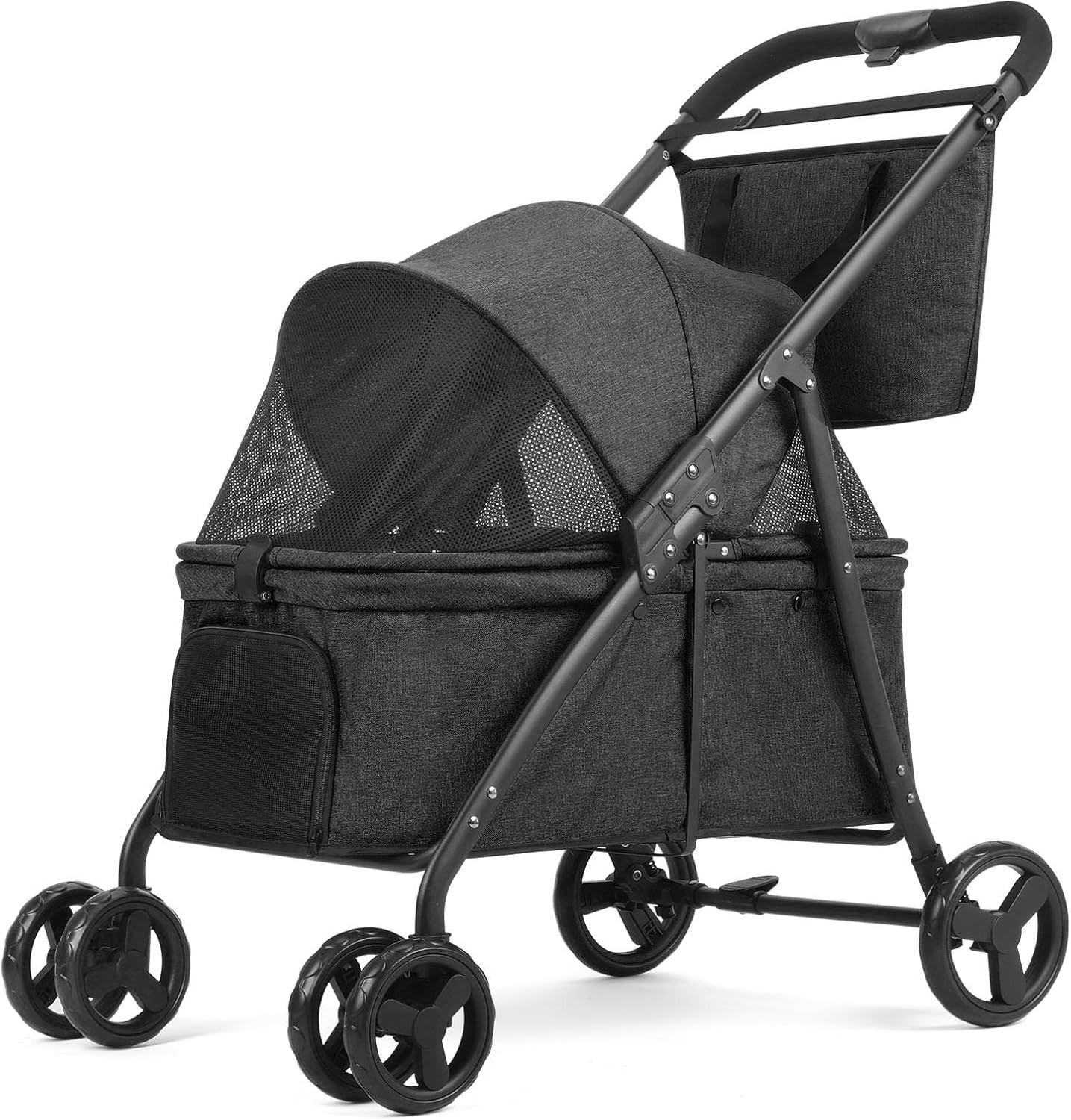 Dog Travel Stroller Heavy Duty 4 Wheel Foldable Jogger Pram Black
