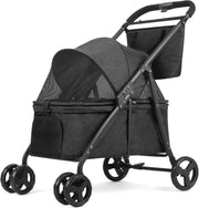 Dog Travel Stroller Heavy Duty 4 Wheel Foldable Jogger Pram Black
