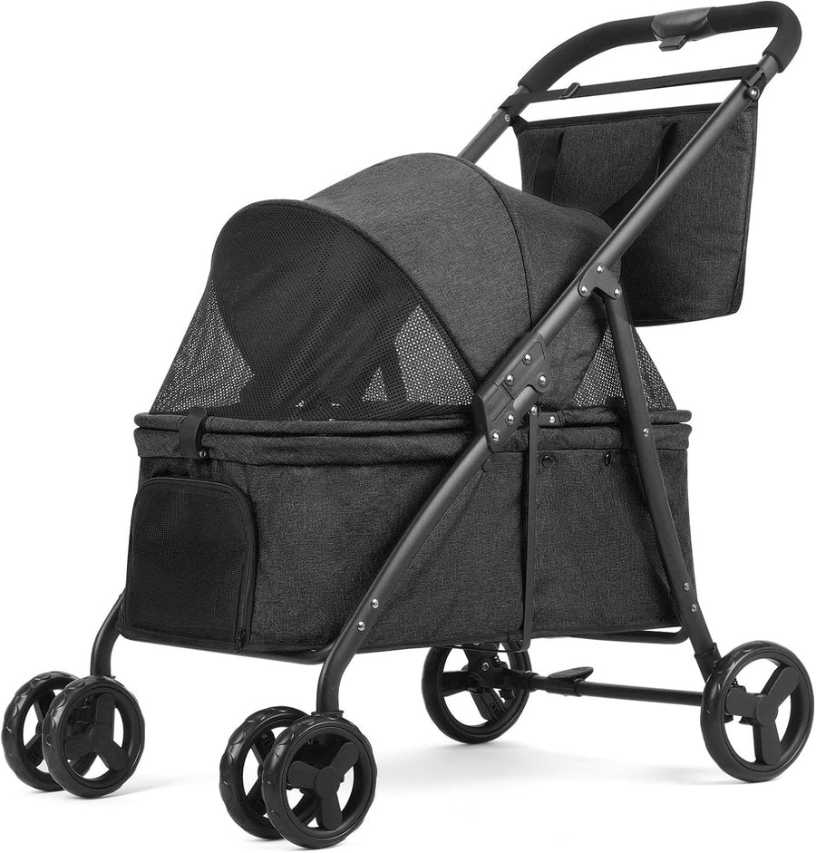 Dog Travel Stroller Heavy Duty 4 Wheel Foldable Jogger Pram Black