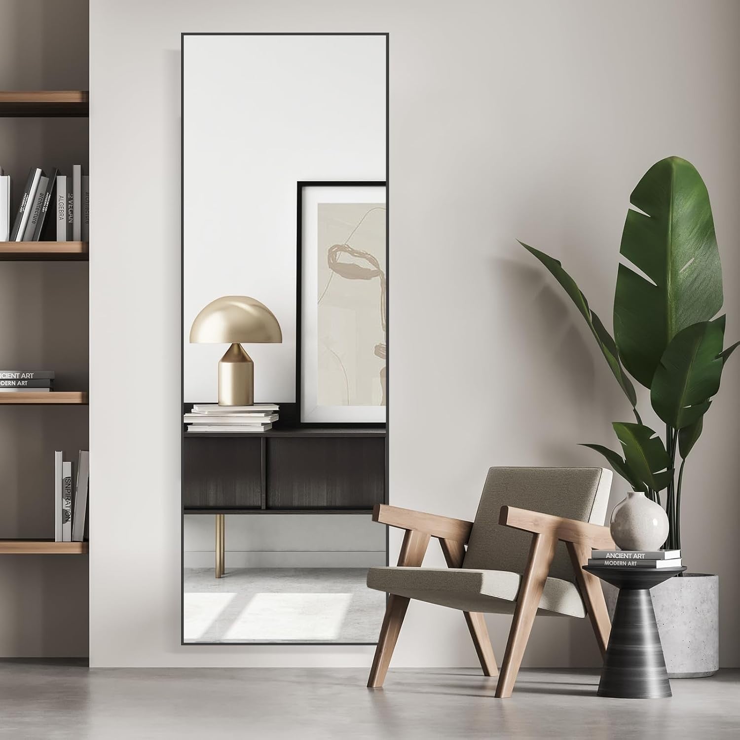 Large Full Length Black Frame Floor Mirror 161x52cm Modern Style