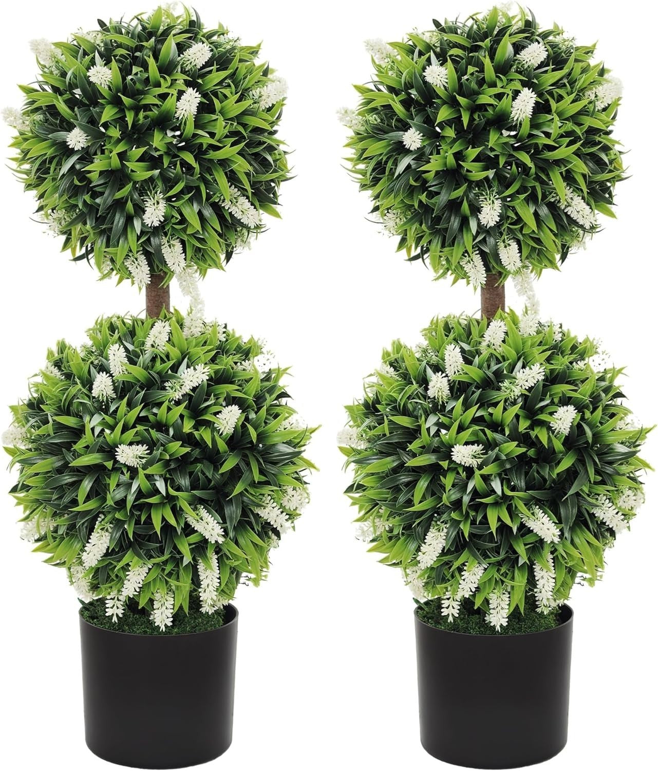 2 Set 70cm Artificial Lavender Topiary Ball Trees White Flower Set in Pots Decor