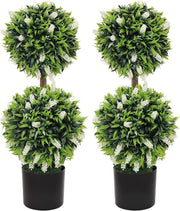 2 Set 70cm Artificial Lavender Topiary Ball Trees White Flower Set in Pots Decor