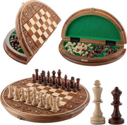 35cm Handcrafted Wooden Chess Set | RUBY Sculpted Pieces | Portable Luxury Board