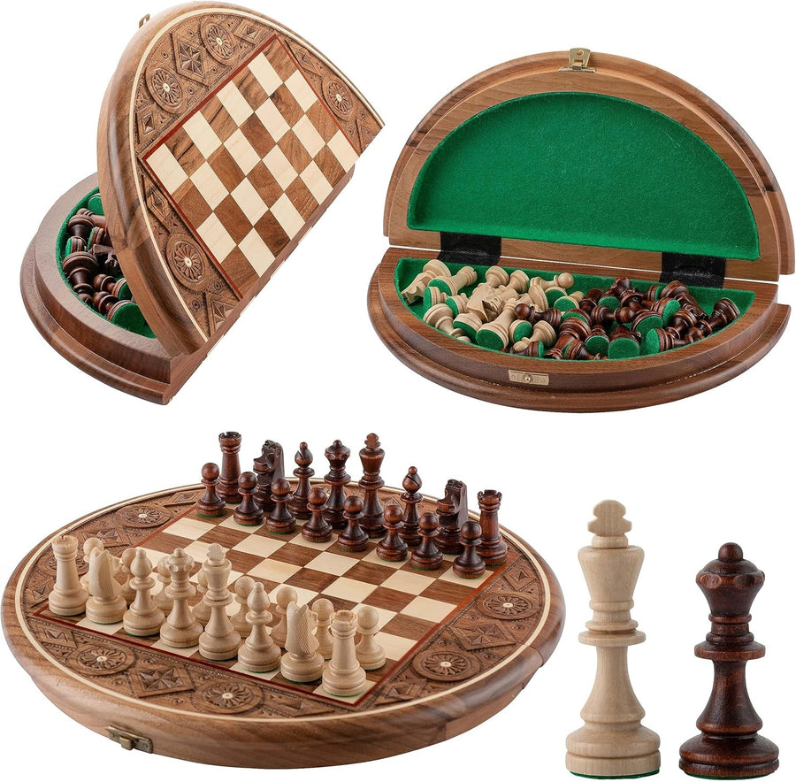 35cm Handcrafted Wooden Chess Set | RUBY Sculpted Pieces | Portable Luxury Board