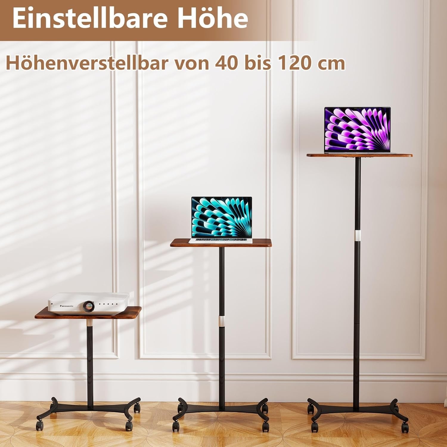 Mobile Standing Desk Height Adjustable Laptop Table with Wheels Black