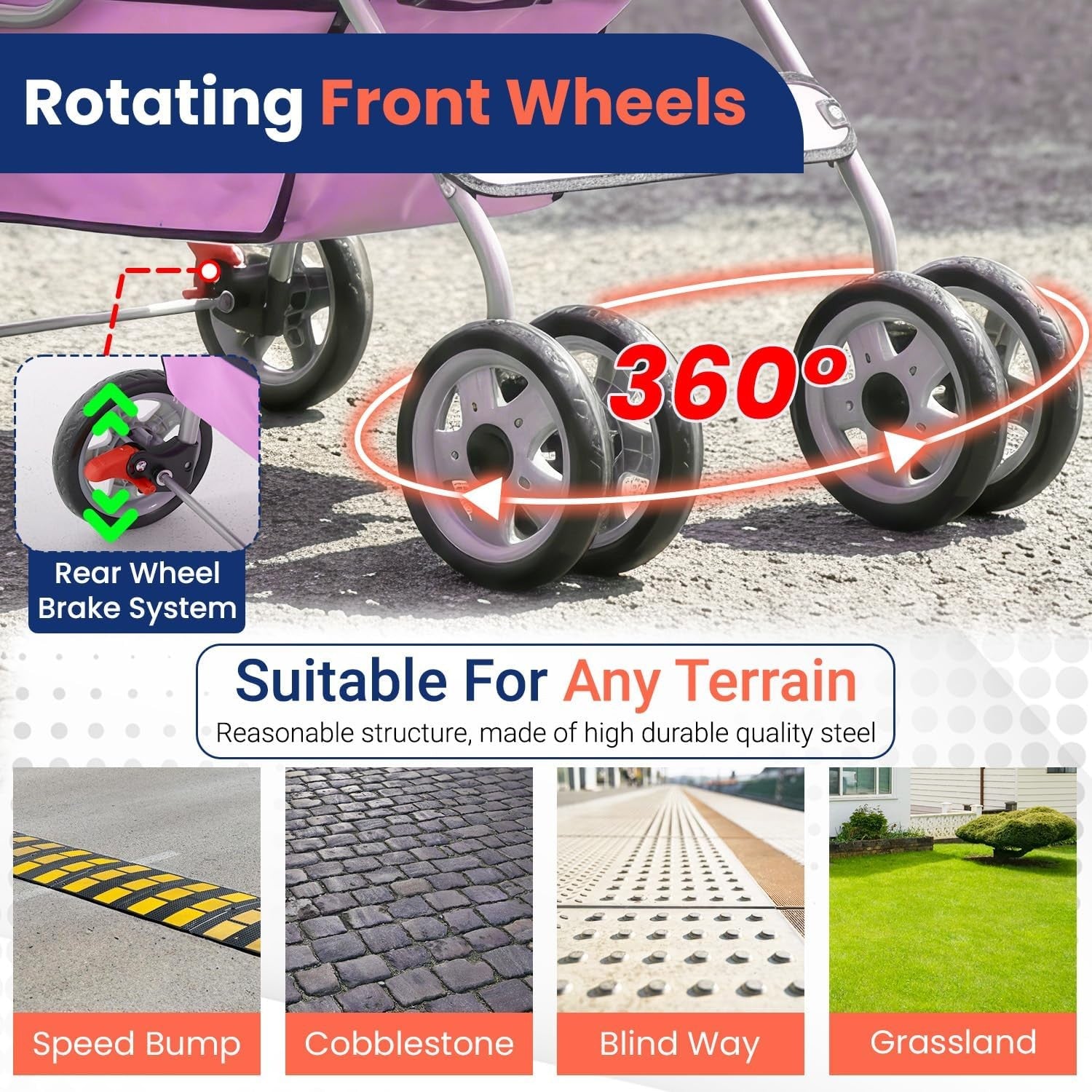Pet Stroller Dog Cat Pushchair 4 Wheel Foldable Travel Carrier Mesh Pink