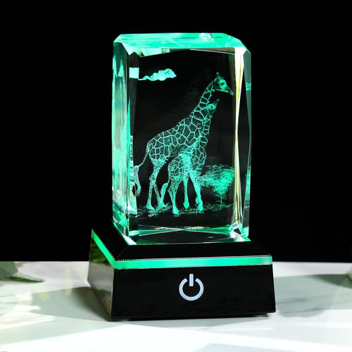 3D Crystal Giraffe Ornament LED Light • Mother & Baby Keepsake Animal Gift Decor