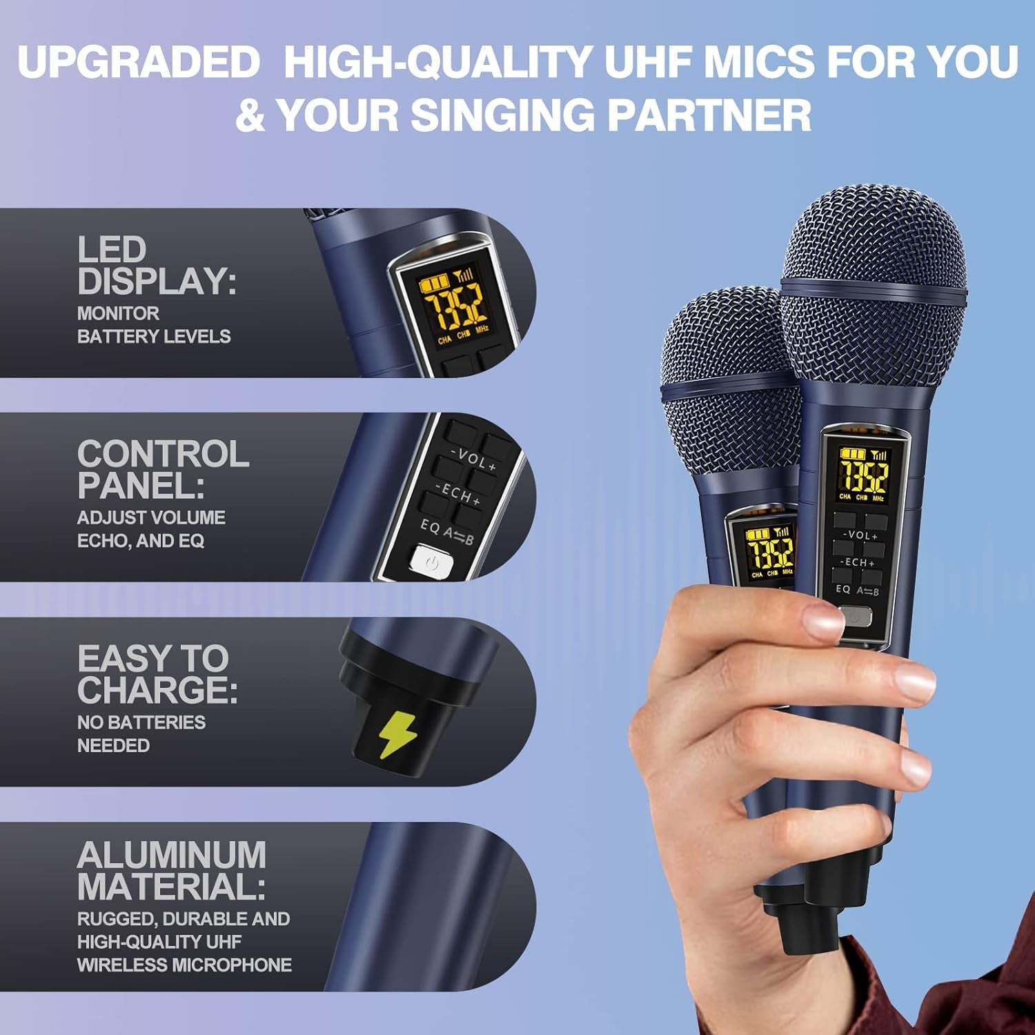 Upgrade Karaoke Machine Bluetooth 2 Wireless Mics PA Speaker Home Party