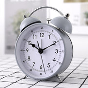 Vintage Twin Bell Alarm Clock Loud Silent Non-Ticking Silver Grey Bedside