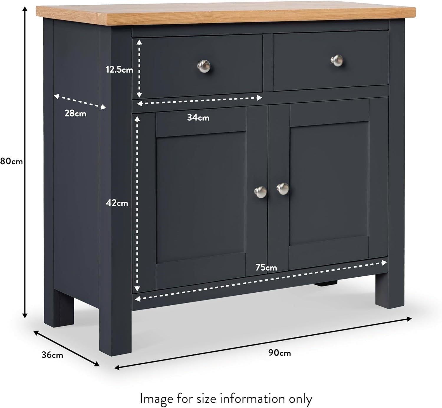 Charcoal Grey Wooden Sideboard Storage Cabinet 2 Doors 2 Drawers Hallway