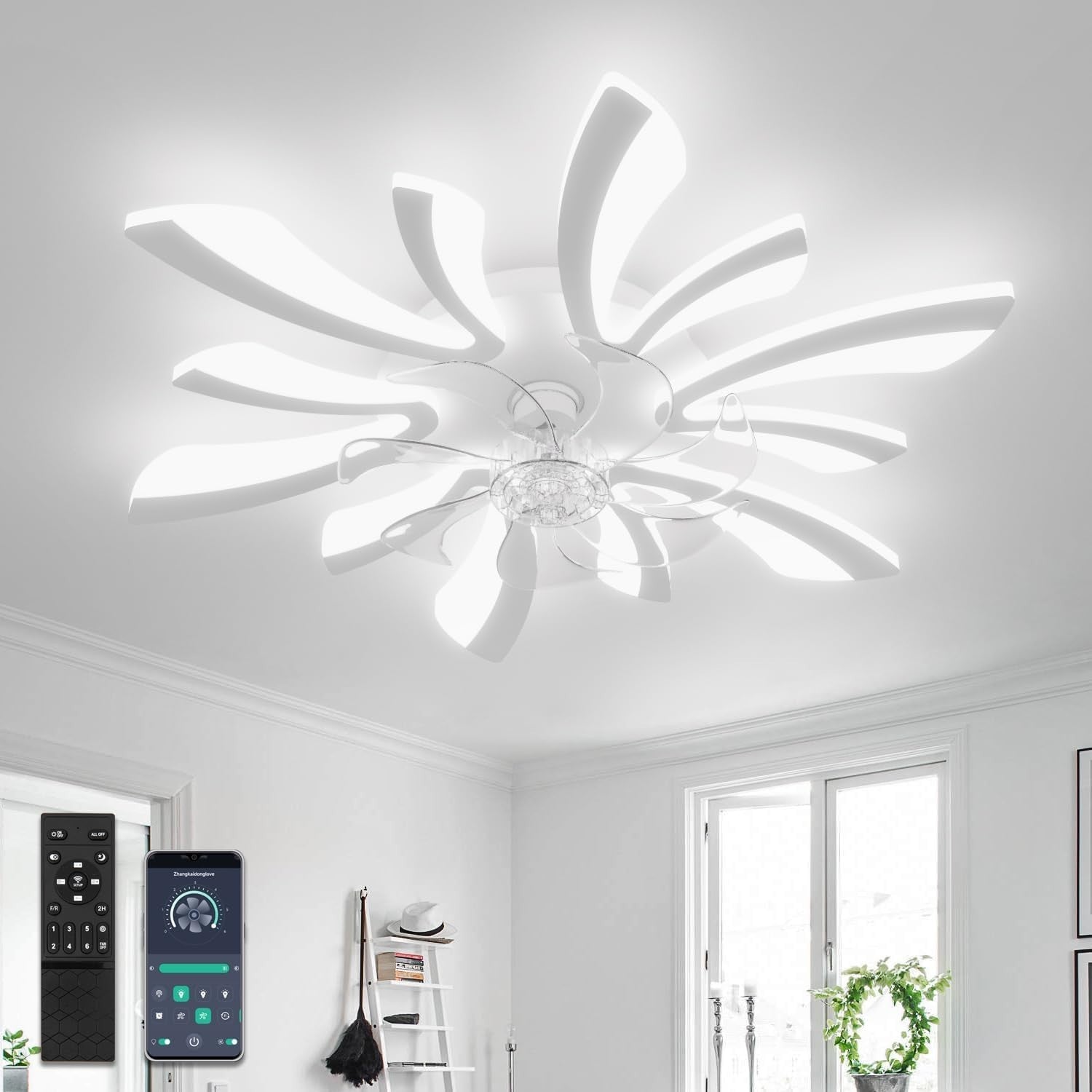 30.7"" Ceiling Fan with Lights, 6 Speeds, Dimmable, Remote & LED