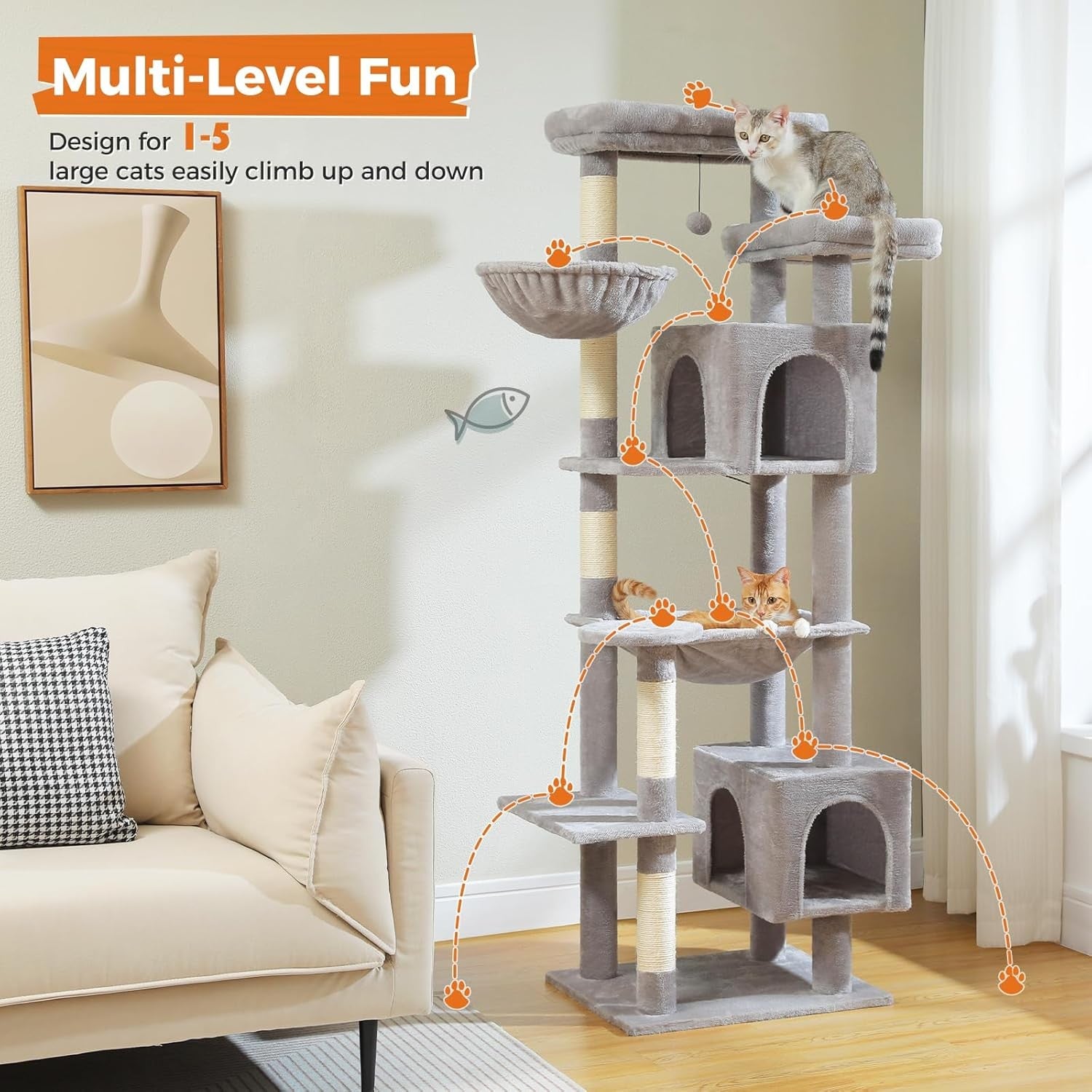 Large Cat Tree 175cm Multi-Level Tower with Condos Scratching