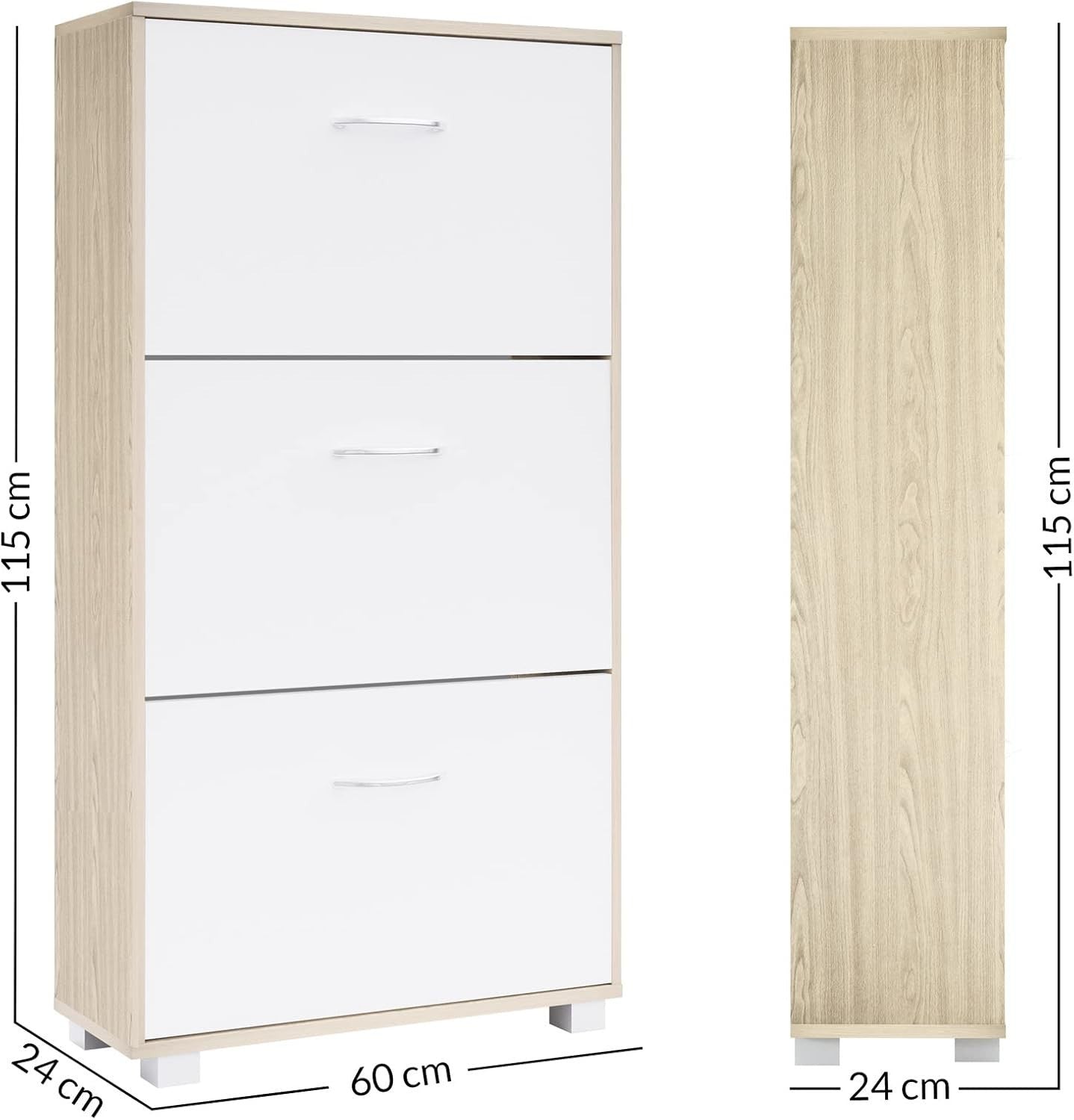 Modern 3 Door Shoe Cabinet Cupboard | Slim Hallway Storage Rack | 115x60x24cm