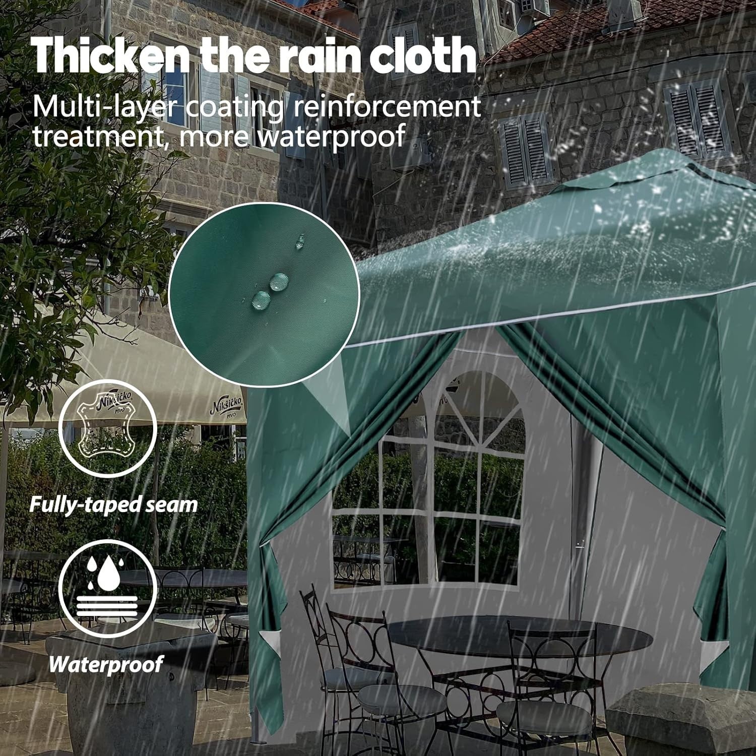 3x3M Green Pop Up Gazebo With Removable Sides Waterproof Outdoor Tent
