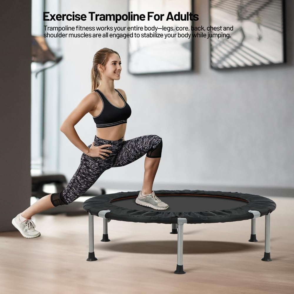 40in Foldable Fitness Trampoline Silent Indoor Rebounder 150KG