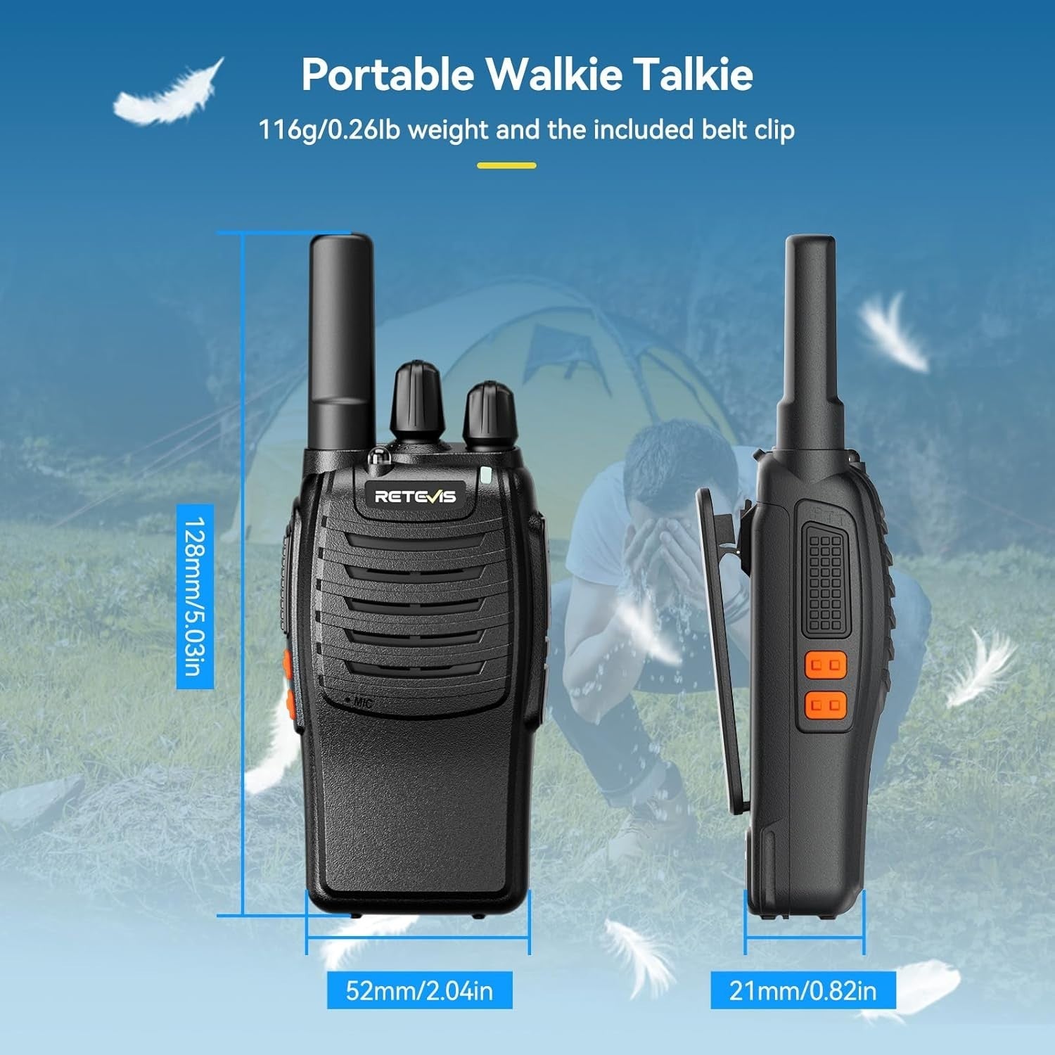 PMR446 Walkie Talkie Rechargeable VOX Flashlight USB-C 16CH Radio
