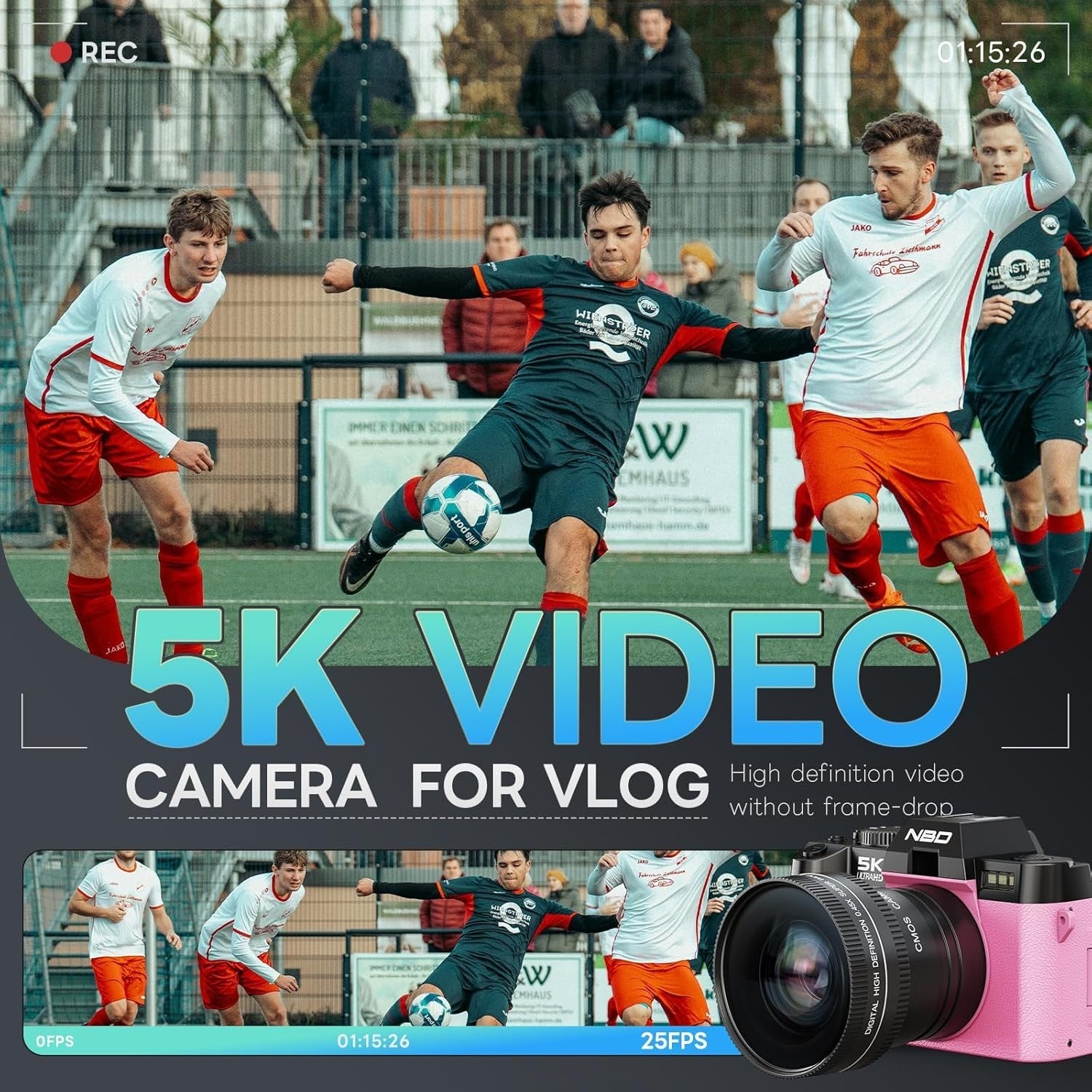 5K 64MP Vlogging Camera WiFi Flip Screen 16X Zoom Pink Kit