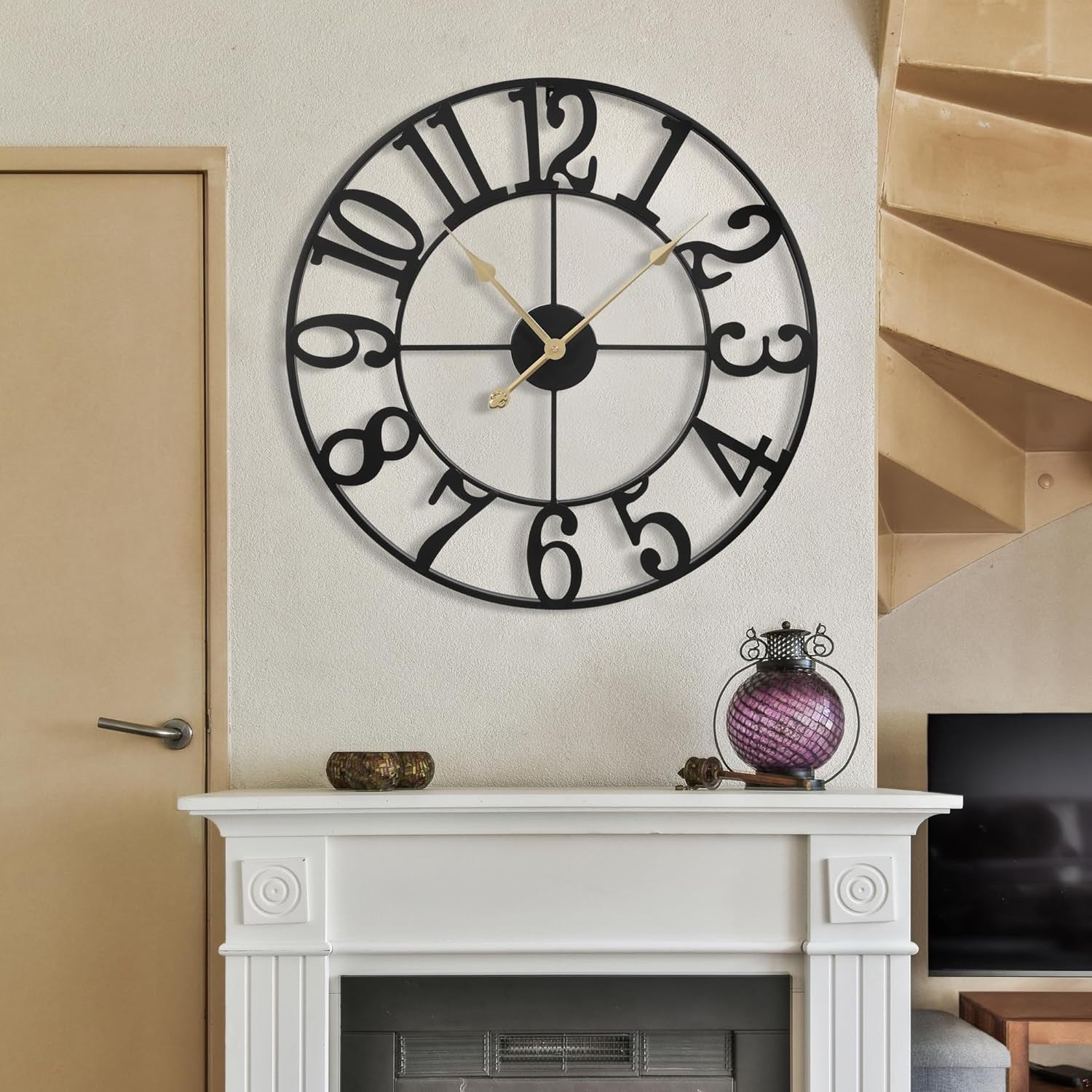 80cm Silent Black Arabic Wall Clock Large Metal Vintage Non Ticking Home