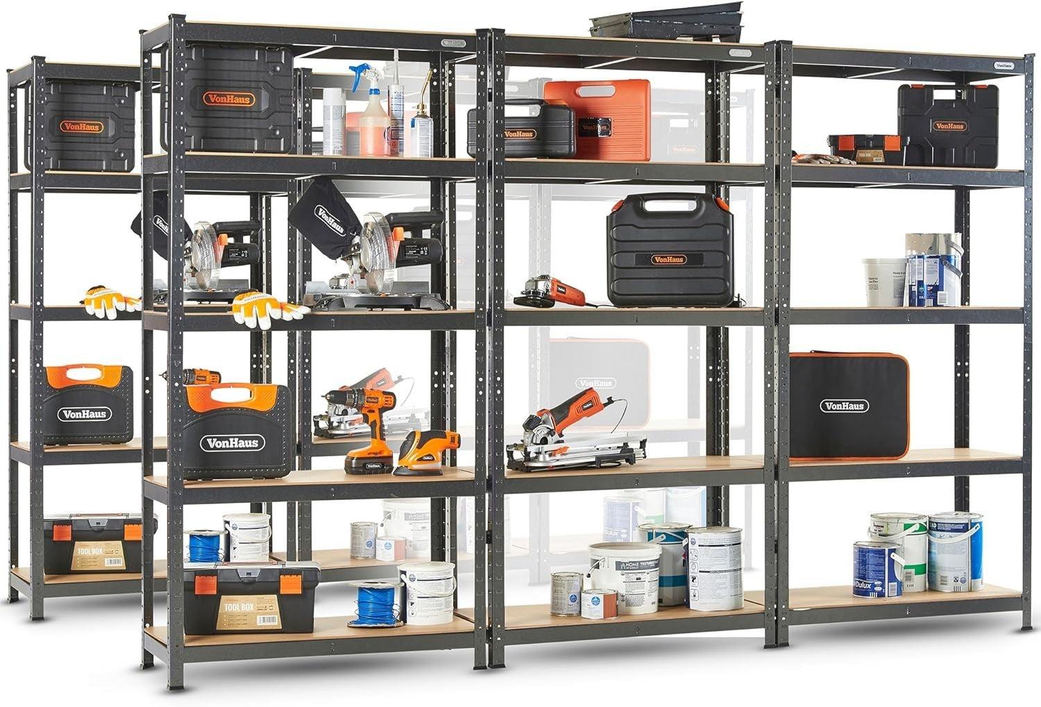 5-Pack 5-Tier Garage Shelves 180x90x40cm Heavy-Duty Adjustable Black Steel