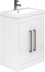 600mm White Bathroom Vanity Unit  Basin Gloss Floor Standing Cabinet
