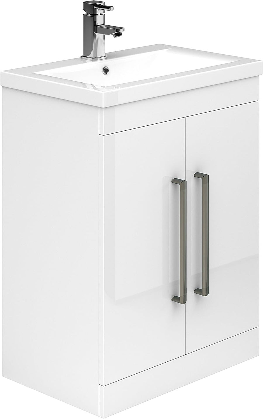 600mm White Bathroom Vanity Unit  Basin Gloss Floor Standing Cabinet