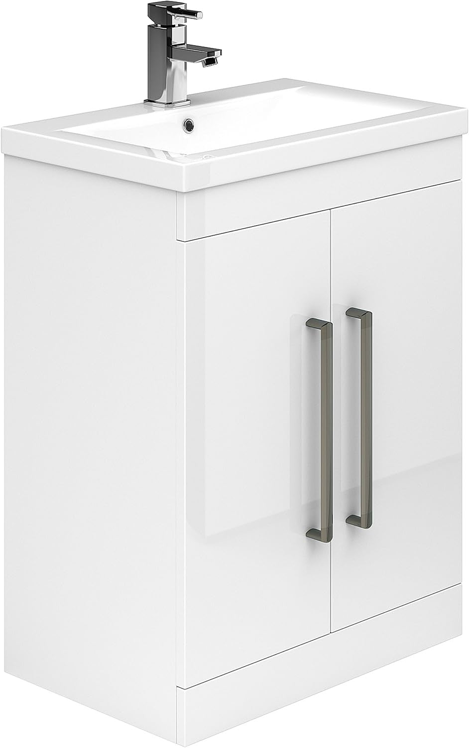 600mm White Bathroom Vanity Unit  Basin Gloss Floor Standing Cabinet