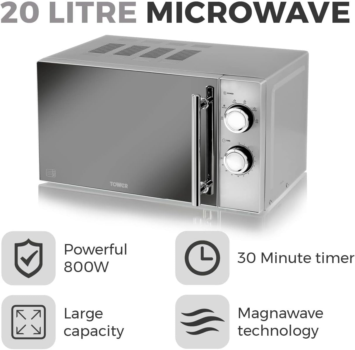 20L Microwave 800W Manual 5 Power Levels 30 Min Timer Silver