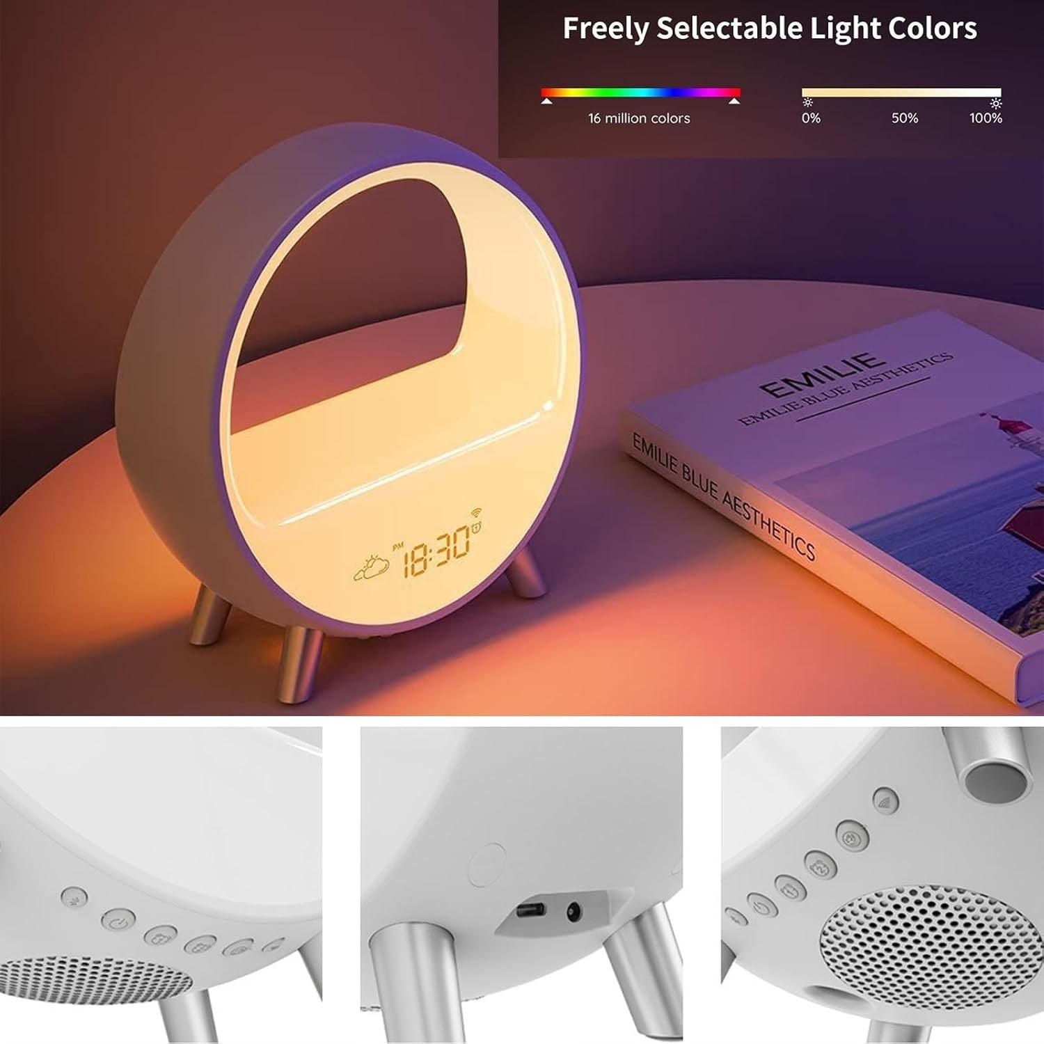 Smart Bluetooth Speaker Alarm Clock Wireless Charging RGB Night Light