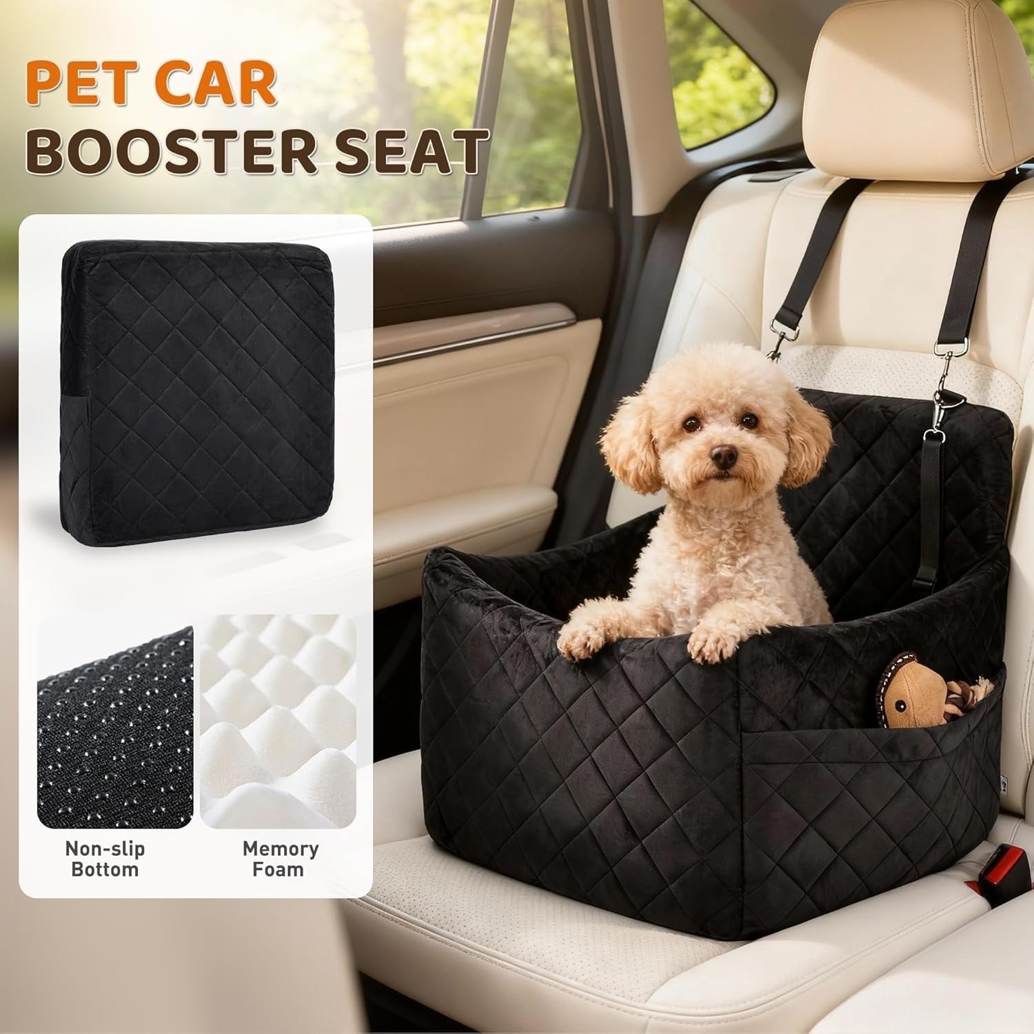 Plush Dog Car Seat Booster Bed Safety Belt Travel Carrier Small Dogs