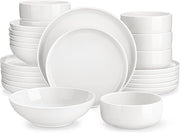 24 Piece White Dinner Set Plates Bowls Porcelain Service for 6 Chip Resistant