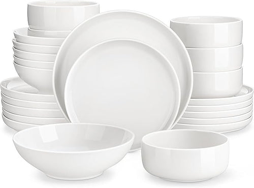 24 Piece White Dinner Set Plates Bowls Porcelain Service for 6 Chip Resistant