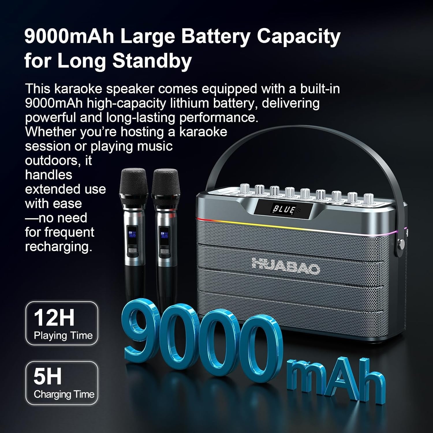 100W Bluetooth Karaoke Machine with 2 Wireless Mics & LED Lights