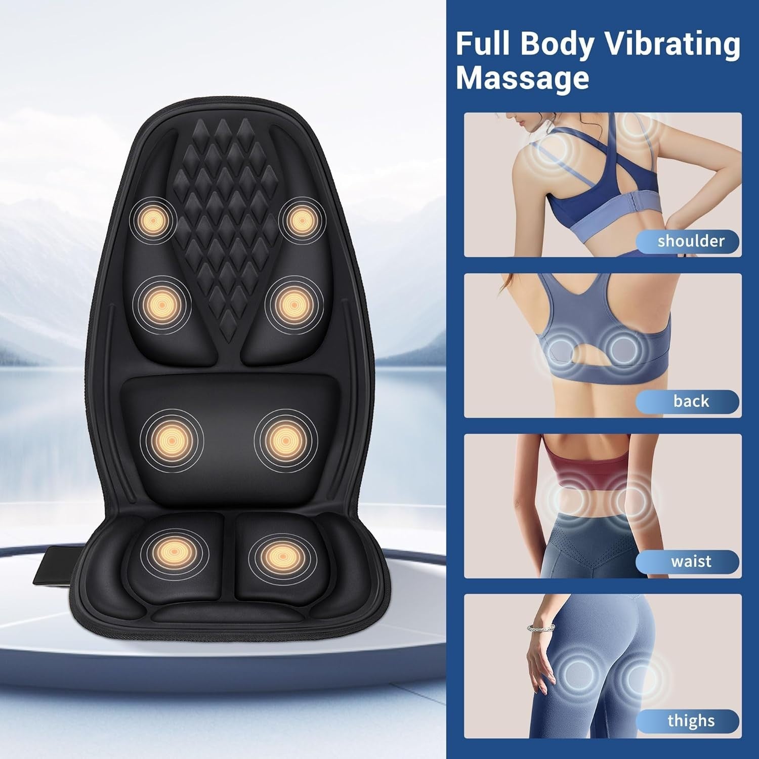 Back Massage Chair Pad Heat 3D Lumbar Support 10 Motor Cushion Pain Relief
