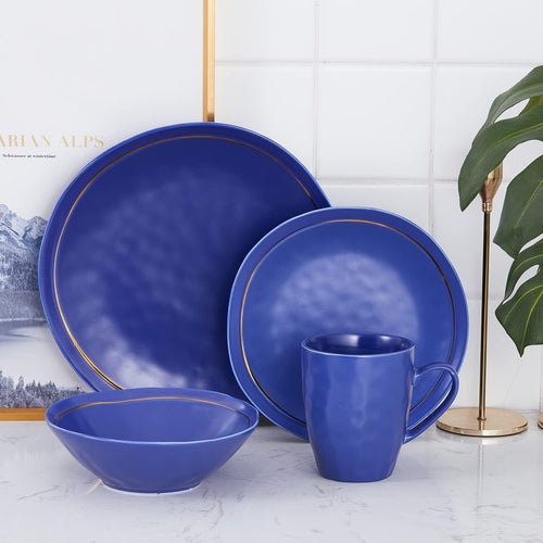 Blue Porcelain Dinnerware Set 16 Piece Service for 4 Dishwasher Safe