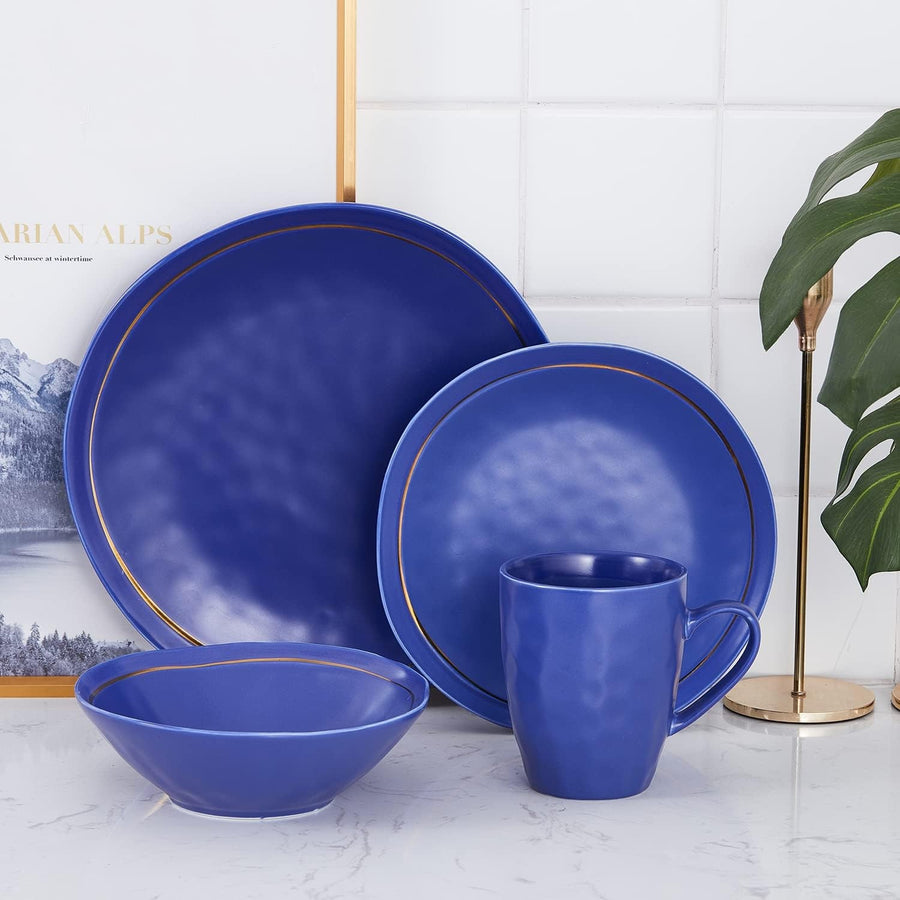 Blue Porcelain Dinnerware Set 16 Piece Service for 4 Dishwasher Safe