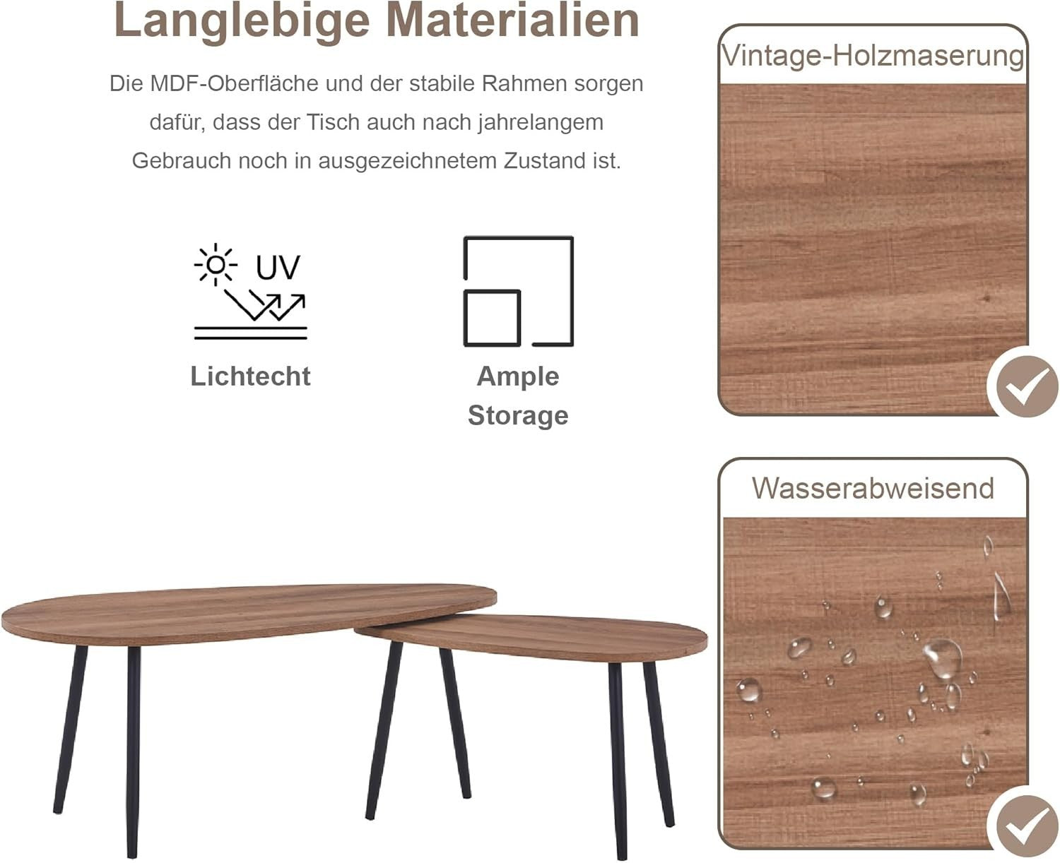 Walnut Triangle Coffee Table Set 2-Piece Modern Composite Top Metal Legs
