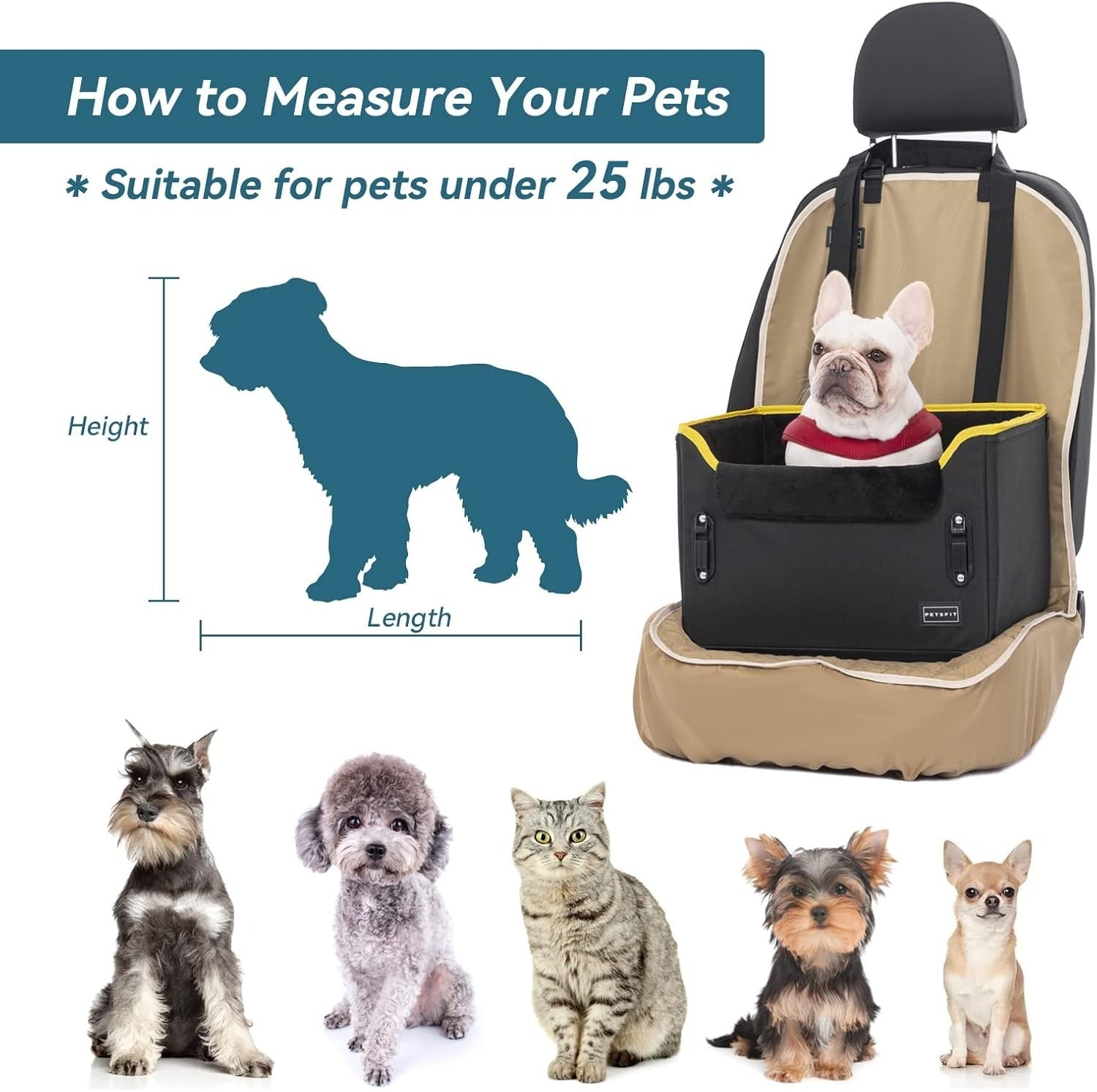 Small Dog Booster Car Seat Adjustable Height Travel Bed 25lb Black