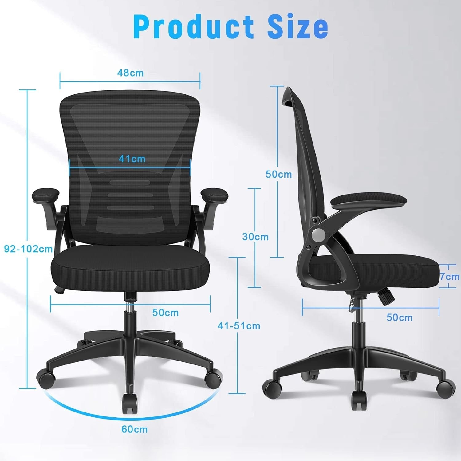 Ergonomic Mesh Office Chair Flip-up Arms Lumbar Support Rolling Black Home Desk