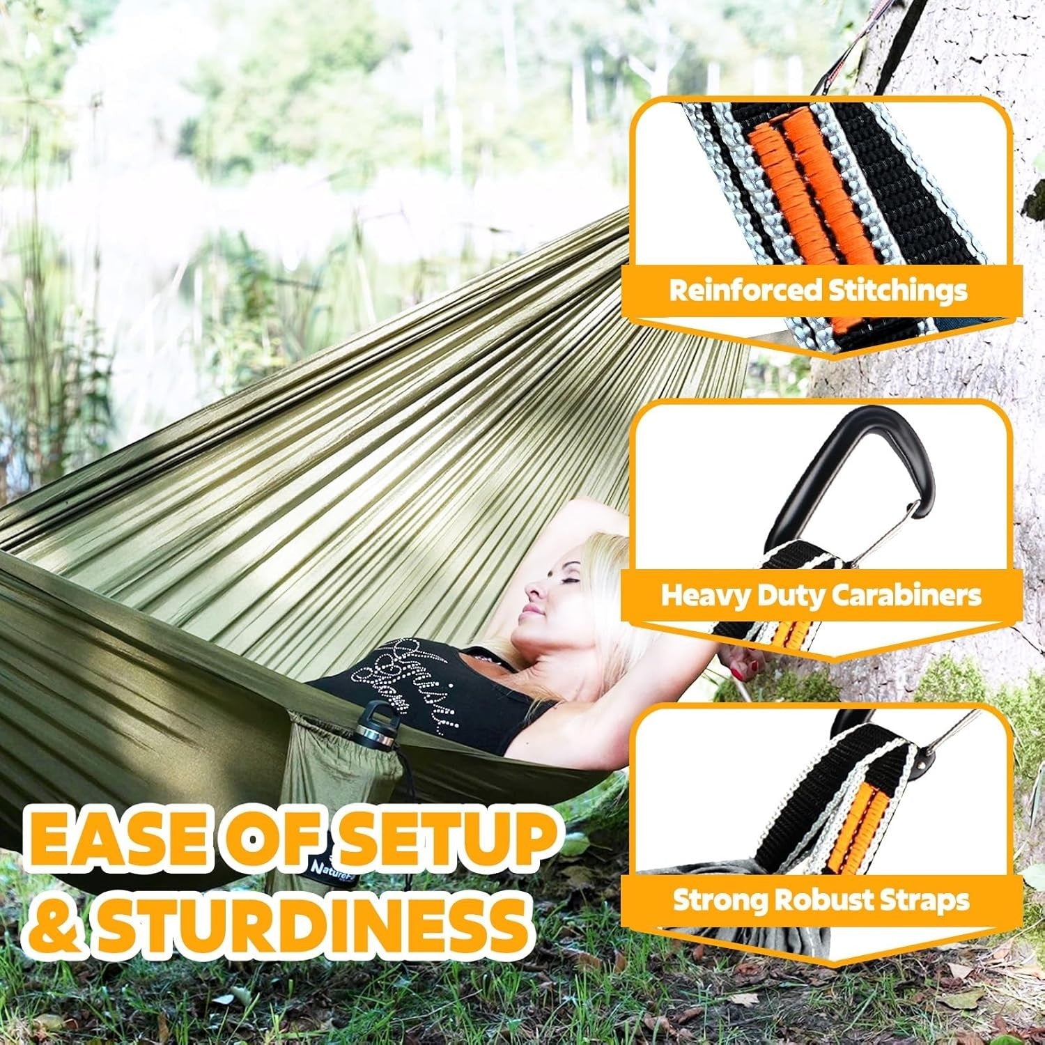 Ultra-Light Travel Camping Hammock 300kg Load Breathable Parachute Nylon