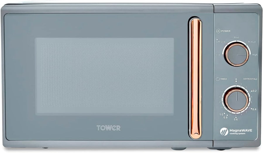 Grey & Rose Gold 20L Manual Microwave 800W 5 Power Levels 35 Min Timer